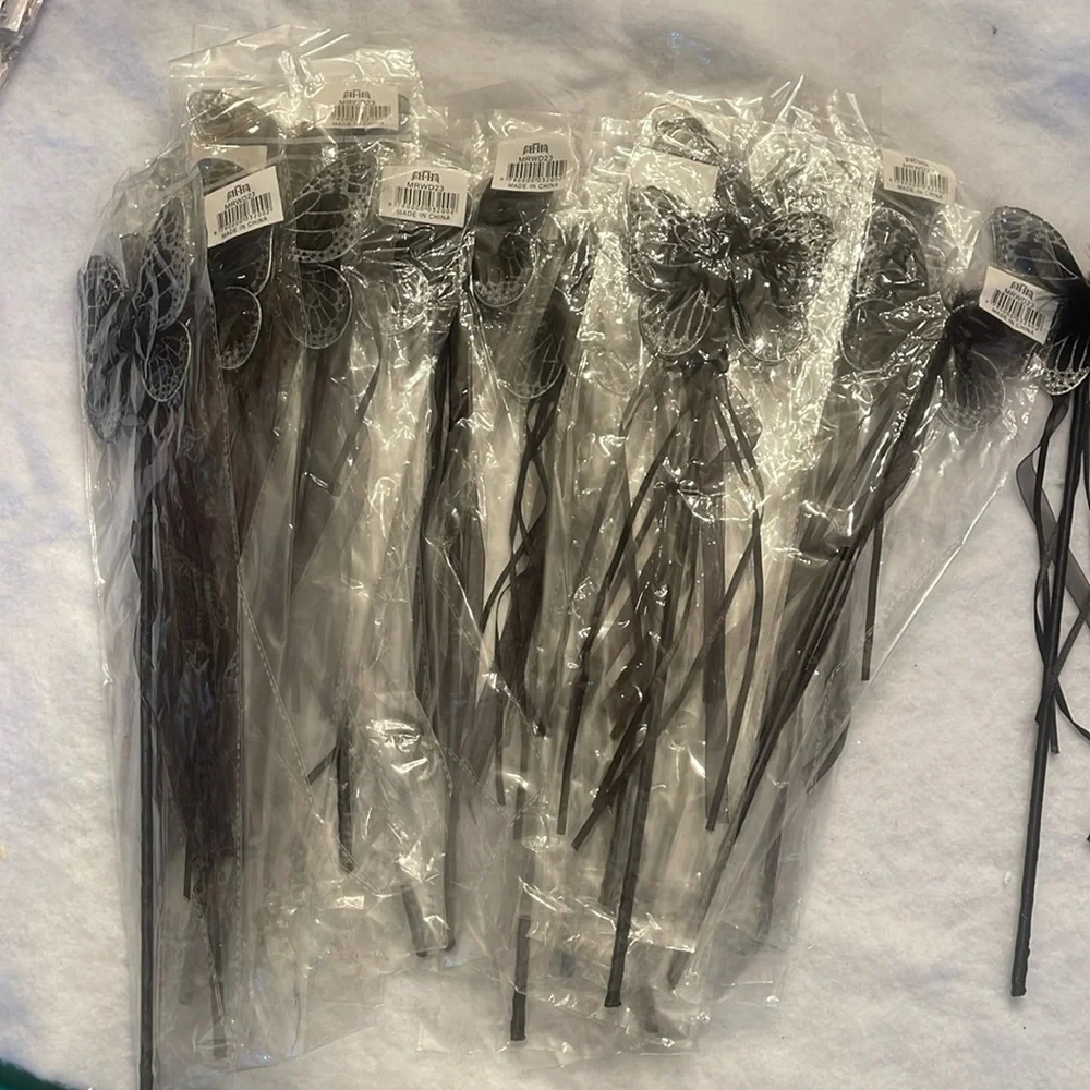 Black butterfly Fairy Wand Party Favors with Maribou and ribbons set of 20